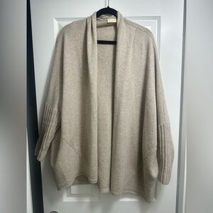 Open-Front Shawl Collar Cardigan - Fogal Merino Wool and Cashmere - beige